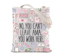 Bolsa de mano reutilizable para enfermeras y compañeros de trabajo, con texto en inglés "No You Cant Leave AMA You Work Here", Bolsa Work Here
