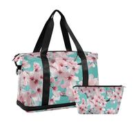 Bolsa de mano rosa con diseño de flor de durazno, bolsa de fin de semana con bolsa de aseo plegable para senderismo, rosado, durazno (Pink Peach Blossom), 1 size
