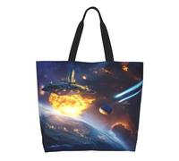 Bolsa De Mano Una Nave Espacial De Ciencia Ficción Explota Cerca De Un Planeta, Estrellas Y Un Meteorito. Mujer Tote Bag Grande Bolso Tote Impermeable Bolso De Mano Para Oficina Compras