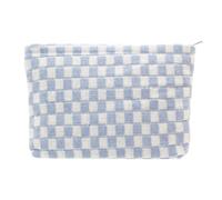 Bolsa de maquillaje a cuadros para bolso, organizador de maquillaje portátil con cremallera, bolsa de herramientas para mujer, pequeña bolsa de cosméticos para accesorios de viaje, Azul