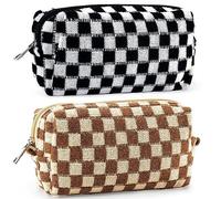 Bolsa de maquillaje a cuadros para mujer, bolsa de cosméticos rosa de gran capacidad, bolsa de maquillaje de viaje para bolso, organizador de artículos de tocador con cremallera, lindo Y2K estético