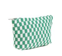 Bolsa de maquillaje a cuadros para mujer, color verde y blanco, bolsa de aseo de viaje, bolsa de almacenamiento de lona de gran capacidad, diseño estético, bonito estuche para lápices, Verde, blanco