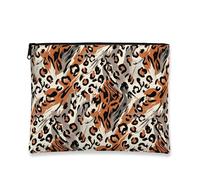 Bolsa de maquillaje abstracta con estampado de animales salvajes, bolsa de viaje portátil con patrón de leopardo para mujeres, elegante organizador con cremallera para uso diario, Marrón, 7x9 Inch