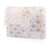 Bolsa de maquillaje acolchada, bolsa de cosméticos floral para mujer, bonita bolsa de maquillaje de algodón, bolsa organizadora de artículos de tocador de viaje con flores (estilo folclórico), Estilo