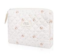 Bolsa de maquillaje acolchada, bolsa de cosméticos floral para mujer, bonita bolsa de maquillaje de algodón, bolsa organizadora de artículos de tocador de viaje con flores (patrón de rosas), Varios