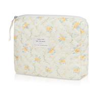 Bolsa de maquillaje acolchada, bolsa de cosméticos floral para mujer, bonita bolsa de maquillaje de algodón, bolsa organizadora de artículos de tocador de viaje con flores (flores amarillas), Varios