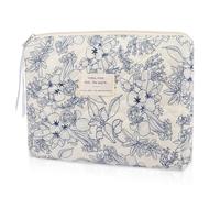 Bolsa de maquillaje acolchada, bolsa de cosméticos floral para mujer, bonita bolsa de maquillaje de algodón, bolsa organizadora de artículos de tocador de viaje con flores (azul marino), Azul marino,
