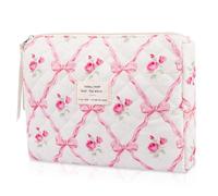 Bolsa de maquillaje acolchada, bolsa de cosméticos floral para mujer, bonita bolsa de maquillaje de algodón, bolsa organizadora de artículos de tocador de viaje con flores (flor rosa), Flor rosa,