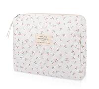 Bolsa de maquillaje acolchada, bolsa de cosméticos floral para mujer, bonita bolsa de maquillaje de algodón, bolsa organizadora de artículos de tocador de viaje con flores (cerezo blanco), Varios