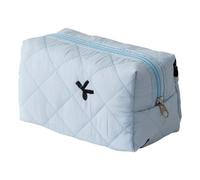 Bolsa de maquillaje acolchada con lazo, organizador de lápiz labial, estuche de almacenamiento de cosméticos para viajes, viajes o eventos sociales, Blue, Talla única