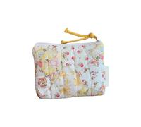 Bolsa de maquillaje acolchada de algodón con cremallera, monedero con bonito estampado, organizador de viaje, adecuado para varias ocasiones, bolsa de maquillaje acolchada pequeña, Amarillo, Belleza