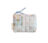 Bolsa de maquillaje acolchada de algodón, monedero con patrón de flores, bolsa de almacenamiento portátil, bolsillo para cambio para mujeres y niñas, Blue, As shown in the figure