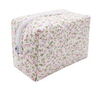 Bolsa de maquillaje acolchada floral de gran capacidad, material de algodón suave para brochas y artículos de belleza (rosa), con 5 almohadillas de algodón