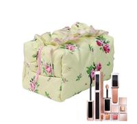 Bolsa de maquillaje acolchada - Organizador de ética floral con volantes, bolsillo de viaje portátil, elegante funda con cremallera estética, almacenamiento de belleza ligero | Bolso para mujeres