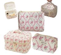 Bolsa de maquillaje acolchado 3pcs Floral Set, lindas bolsas cosméticas de algodón para el almacenamiento de viajes y tocador, estilo 1