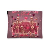 Bolsa de maquillaje antiSan Valentín, divertida bolsa de viaje para cosméticos, organizador portátil de lona con cremallera, regalo del día de San Valentín, Melocotón, 7x9 Inch, Esqueleto
