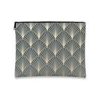Bolsa de maquillaje artística, bolsa de viaje con patrón geométrico para mujer, organizador portátil de lona con cremallera, para festivales y viajes, Gris, 7x9 Inch, Bolsa
