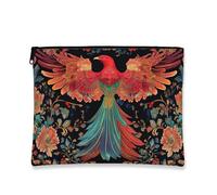 Bolsa de maquillaje artística con diseño de pájaro misterioso, bolsa de viaje floral vintage para mujer, organizador portátil de lona con cremallera, perfecto para invierno y vacaciones, Rojo, 7x9