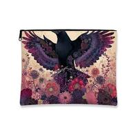 Bolsa de maquillaje artística de cuervo, bolsa de viaje floral de pájaro negro para mujer, organizador pequeño de lona con cremallera, regalo de naturaleza, bolsa de aseo para el cuidado de la piel