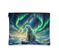 Bolsa de maquillaje artística escénica, bolsa de cosméticos Bear Aurora Borealis para mujer, organizador portátil de lona con cremallera, bolsa de aseo de viaje de invierno, Blanco, 7x9 Inch, Oso