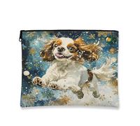 Bolsa de maquillaje artística para perro, bolsa de viaje para cosméticos Playful Cavalier King Charles Spaniel para mujeres, organizador portátil de lona con cremallera, bolsa de aseo de vacaciones de