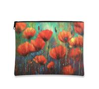 Bolsa de maquillaje artística vibrante, bolsa de viaje de cosméticos con diseño floral de amapola roja para mujer, organizador portátil de lona con cremallera, para festivales de primavera, Rojo