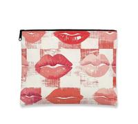 Bolsa de Maquillaje artística Vintage con diseño de Labios, Bolsa de Viaje para cosméticos con Estampado de Besos Rojos para Mujer, Organizador portátil de Lona con Cremallera, San Vale