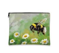 Bolsa de maquillaje artístico, bolsa de viaje con patrón de abeja y crisantemo para mujer, organizador portátil con cremallera pequeña, bolsa de aseo de regalo de primavera, Verde, 7x9 Inch, Abeja