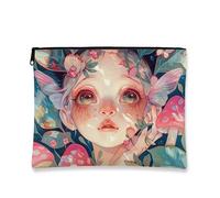 Bolsa de maquillaje artístico, diseño de niña fantástica, bolsa de viaje para mujeres, organizador portátil de lona con cremallera, para festivales, Azul, 7x9 Inch, Bolsa