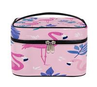 Bolsa de maquillaje, bolsa de aseo de viaje de gran capacidad para mujer, con asa y cuerda fija elástica, organizador portátil de maquillaje, Hoja morada de flamenco, talla única, Neceser de