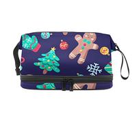 Bolsa de maquillaje - Bolsa de cosméticos de viaje de gran capacidad, árbol de Navidad morado y pan de jengibre, Varios colores, 27x15x14 cm/10.6x5.9x5.5 in