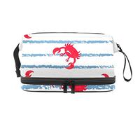 Bolsa de maquillaje - Bolsa de cosméticos de viaje de gran capacidad, cangrejo rojo, azul, rayas blancas, Varios colores, 27x15x14 cm/10.6x5.9x5.5 in