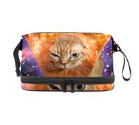 Bolsa de maquillaje - Bolsa de cosméticos de viaje de gran capacidad Cat Star Sky Pizza, Varios colores, 27x15x14 cm/10.6x5.9x5.5 in