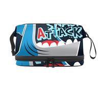 Bolsa de maquillaje - Bolsa de cosméticos de viaje de gran capacidad dibujada a mano tiburón Snack Attack, Varios colores, 27x15x14 cm/10.6x5.9x5.5 in