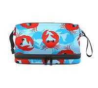 Bolsa de maquillaje - Bolsa de cosméticos de viaje de gran capacidad, diseño de cangrejo rojo fondo azul, Varios colores, 27x15x14 cm/10.6x5.9x5.5 in