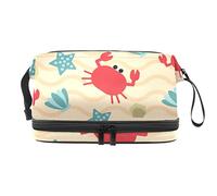 Bolsa de maquillaje - Bolsa de cosméticos de viaje de gran capacidad, diseño de conchas de estrella de mar azul de cangrejo rojo, Varios colores, 27x15x14 cm/10.6x5.9x5.5 in