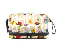 Bolsa de maquillaje - Bolsa de cosméticos de viaje de gran capacidad floral Happy Easter Greeting-01, Varios colores, 27x15x14 cm/10.6x5.9x5.5 in