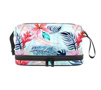 Bolsa de maquillaje - Bolsa de cosméticos de viaje de gran capacidad, hojas verdes tropicales flores rosas, Varios colores, 27x15x14 cm/10.6x5.9x5.5 in