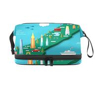 Bolsa de maquillaje - Bolsa de cosméticos de viaje de gran capacidad, ilustración de mapa de Manhattan, Varios colores, 27x15x14 cm/10.6x5.9x5.5 in