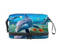 Bolsa de maquillaje - Bolsa de cosméticos de viaje de gran capacidad, increíble delfín bajo el agua, Varios colores, 27x15x14 cm/10.6x5.9x5.5 in