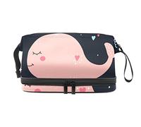 Bolsa de maquillaje - Bolsa de cosméticos de viaje de gran capacidad Kiss Me Pink Whale-01, Varios colores, 27x15x14 cm/10.6x5.9x5.5 in
