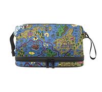 Bolsa de maquillaje - Bolsa de cosméticos de viaje de gran capacidad, mapa del tesoro náutico pirata vintage, Varios colores, 27x15x14 cm/10.6x5.9x5.5 in