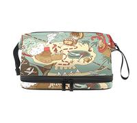 Bolsa de maquillaje - Bolsa de cosméticos de viaje de gran capacidad, mapa del tesoro náutico pirata vintage, Varios colores, 27x15x14 cm/10.6x5.9x5.5 in