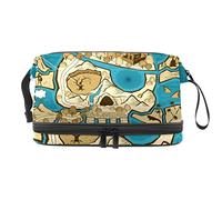 Bolsa de maquillaje - Bolsa de cosméticos de viaje de gran capacidad, mapa del tesoro náutico pirata vintage, Varios colores, 27x15x14 cm/10.6x5.9x5.5 in