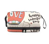 Bolsa de maquillaje - Bolsa de cosméticos de viaje de gran capacidad, Reto Happy Valentine's Day Love Hot Air Balloon, Varios colores, 27x15x14 cm/10.6x5.9x5.5 in