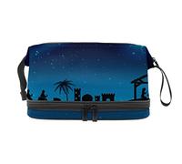 Bolsa de maquillaje - Bolsa de cosméticos de viaje de gran capacidad Silhouette 3 Wise Kings Pesebre, Varios colores, 27x15x14 cm/10.6x5.9x5.5 in