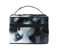 Bolsa de Maquillaje, Bolsa de cosméticos Grande, Bolsa de Viaje portátil, Impermeable de Cuero para Mujeres y niñas,Cachorro Husky