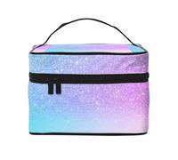 Bolsa de Maquillaje, Bolsa de cosméticos Grande, Bolsa de Viaje portátil, Impermeable de Cuero para Mujeres y niñas,Púrpura Rosa Brillo Ombre Azul Degradado