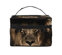 Bolsa de Maquillaje, Bolsa de cosméticos Grande, Bolsa de Viaje portátil, Impermeable de Cuero para Mujeres y niñas,León Africano Salvaje Felino Mane Primer Plano Vida Silvestre