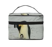 Bolsa de Maquillaje, Bolsa de cosméticos Grande, Bolsa de Viaje portátil, Impermeable de Cuero para Mujeres y niñas,Madre pingüino y bebé pingüino